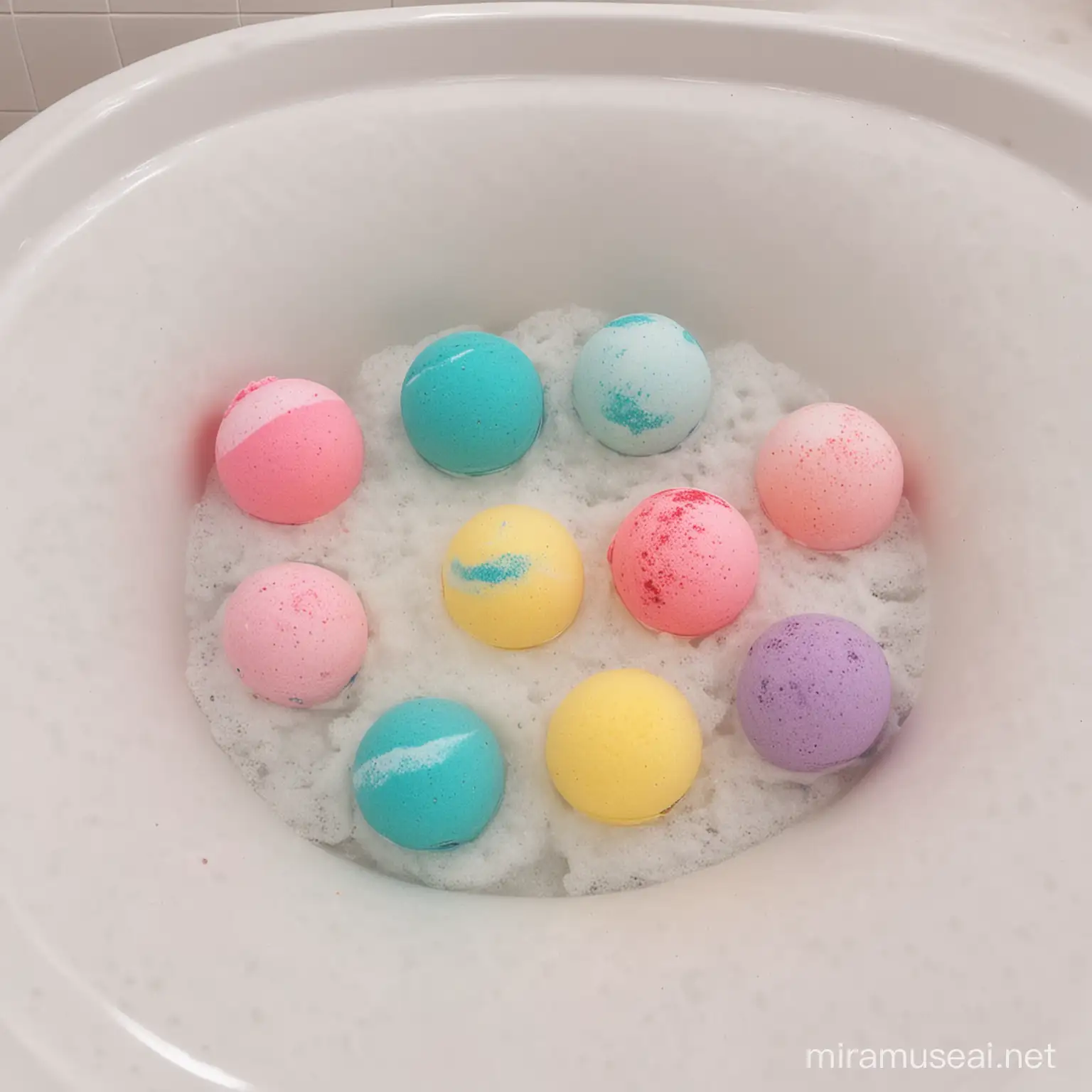 洗浴球放在浴缸里面慢慢融化，散发出多种色彩