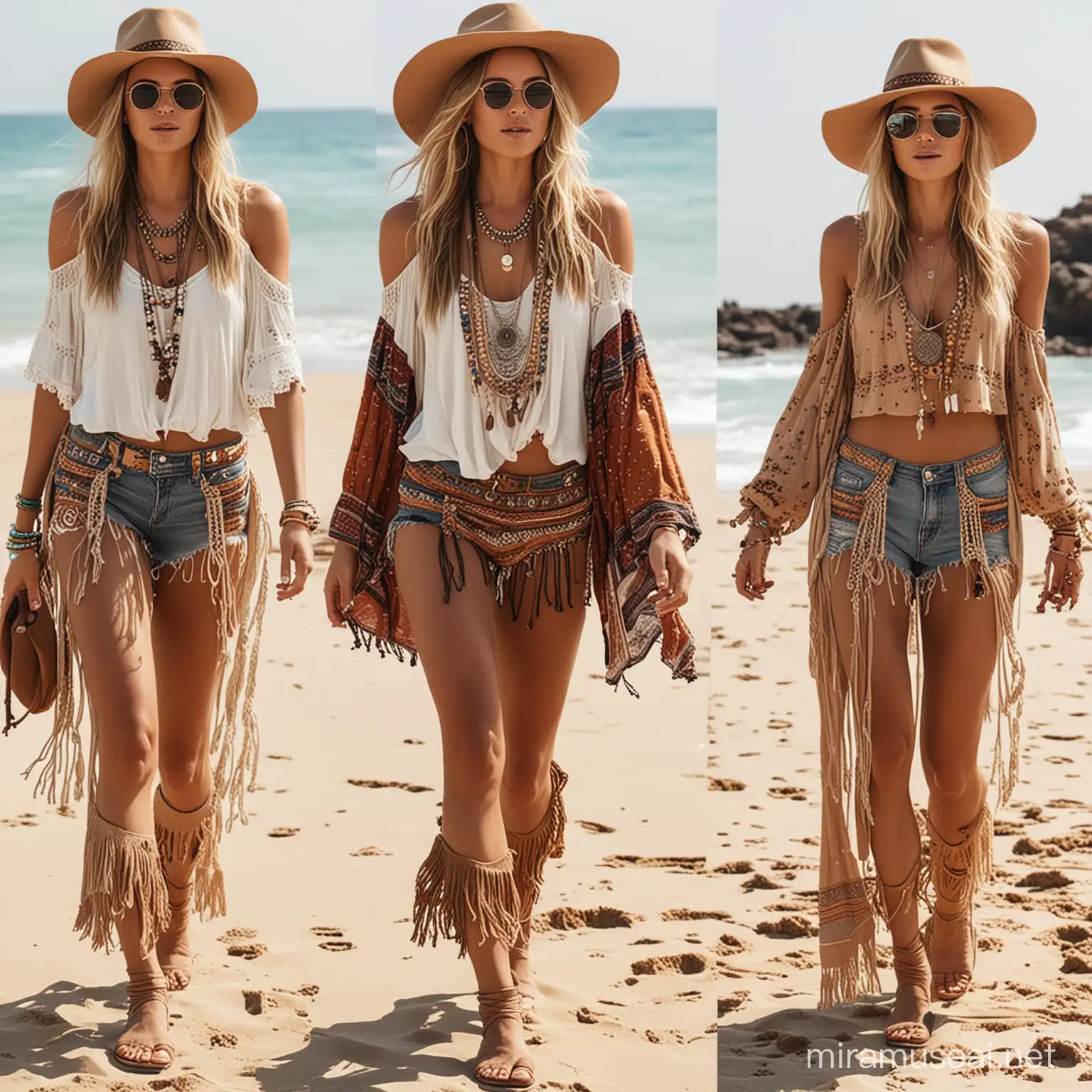 Bohemian Hippie Woman on Beach Fashion Trends and Relaxation