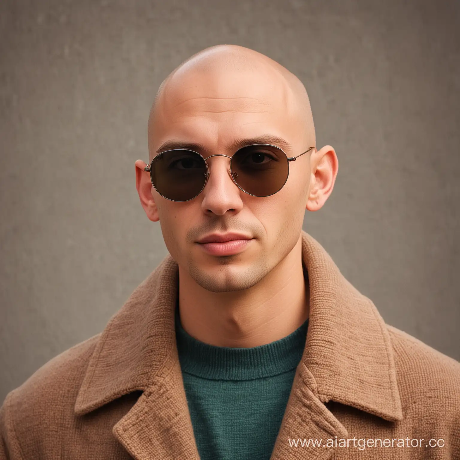 Stylish-Bald-Man-in-Coat-and-Sunglasses-Portrait