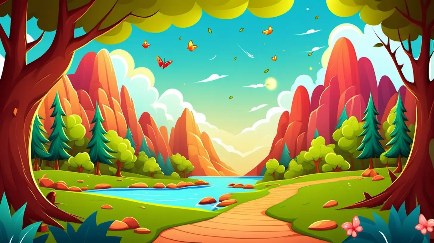 Beautiful cartoon style  background for kids cartoon game with nature 