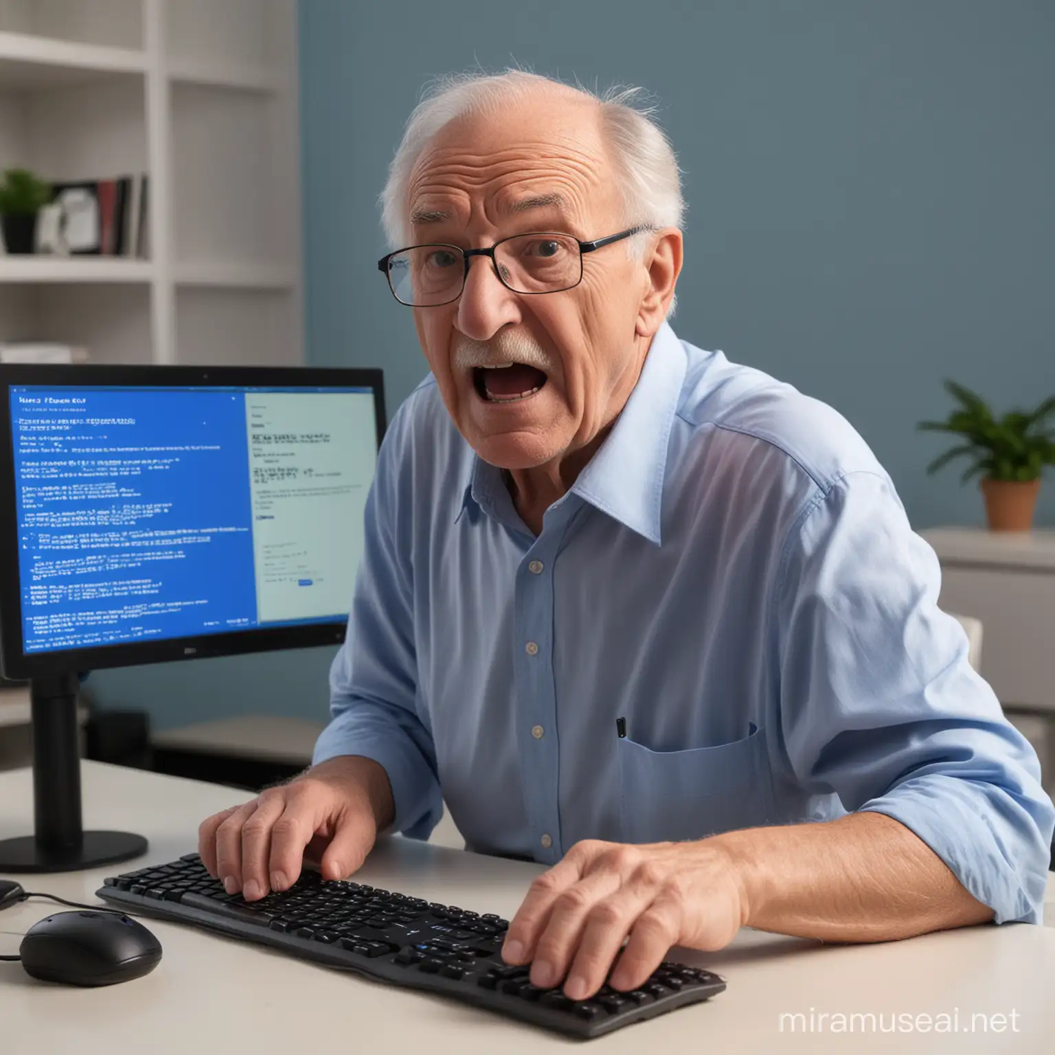 Grandfather Reacts to PC Blue Screen of Death During Update