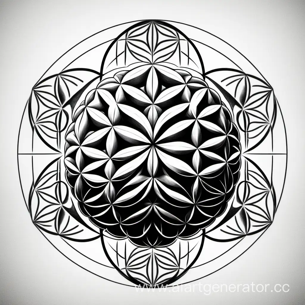 Intricate-Black-and-White-Sketch-Human-Brain-and-Flower-of-Life-Geometry