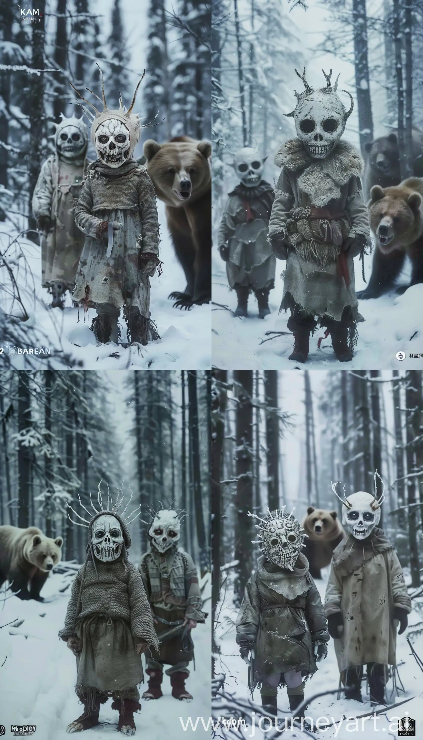 Terrifying-Deformed-Children-with-Masks-and-Bears-in-Snowy-Alaskan-Forest