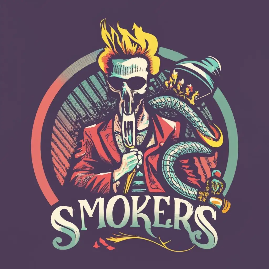 logo, Hookah, with the text "Smokers", mad Max style, metal, sexy