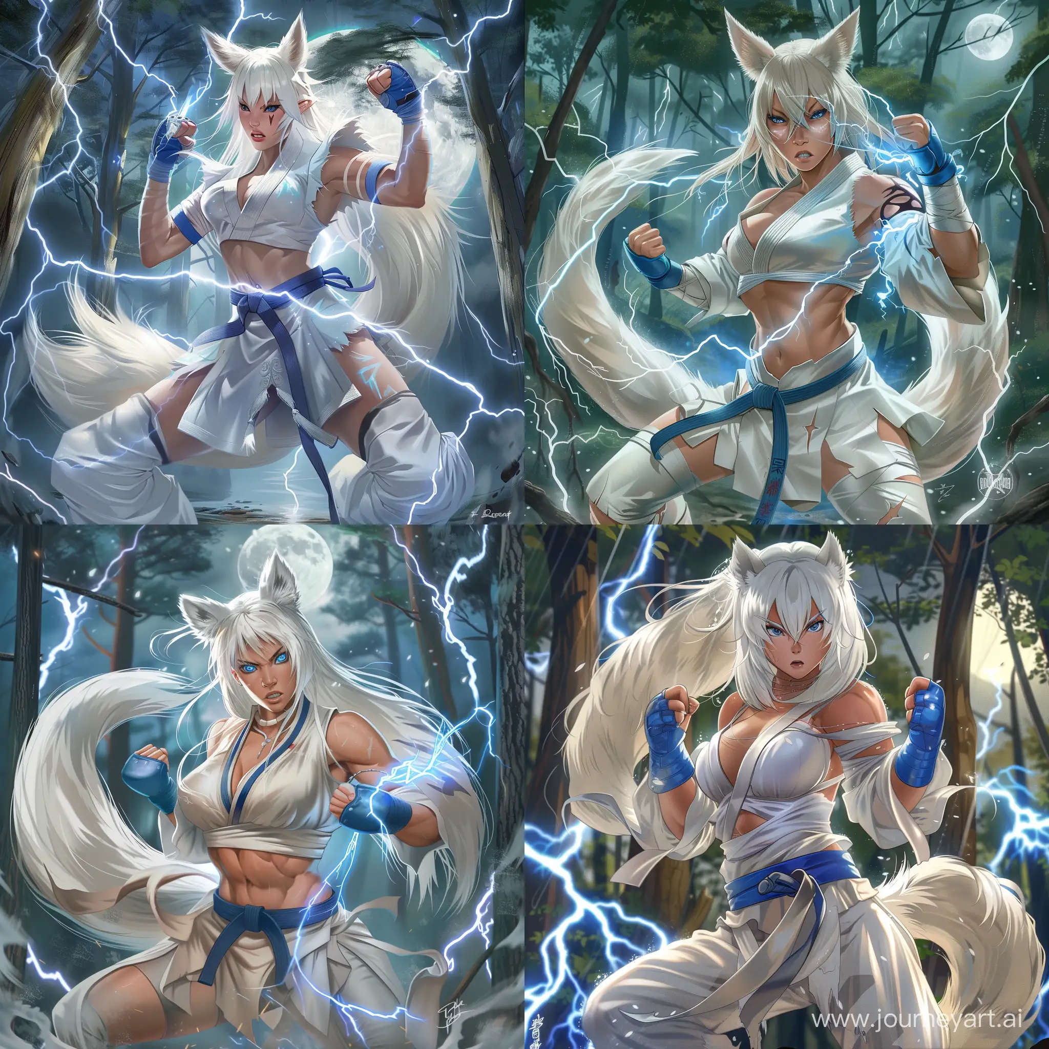 Ethereal-Asian-Warrior-Summoning-Lightning-Magic-in-Moonlit-Forest
