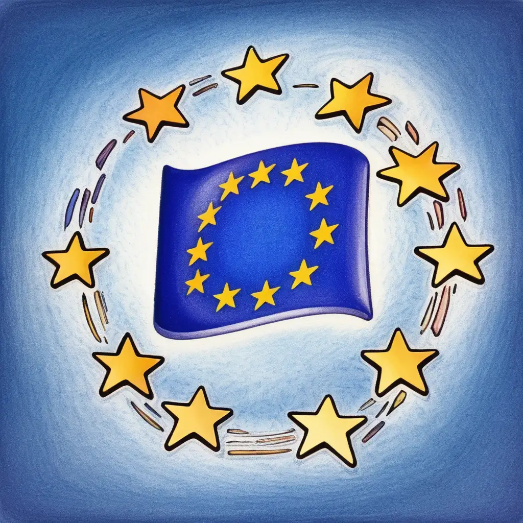 Create an image of a small EU logo. The image must be in the style of Matt Wuerker