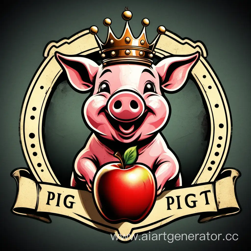 Логотип, жареного поросёнка с яблоком во рту и короной на голове, картинка