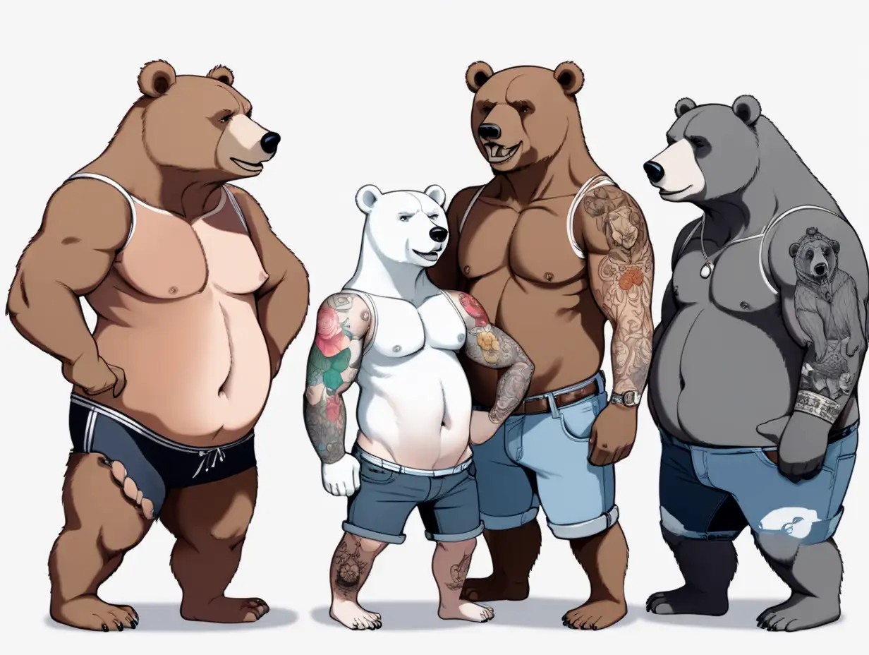 Four Bear Characters in Human Form with Unique Appearances and Personalities