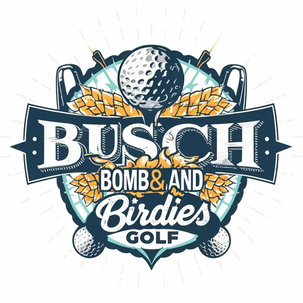 logo, Golf ball, Busch light, bomb, with the text "Busch, Bombs, and Birdies Golf", typography, be used in Sports Fitness industry