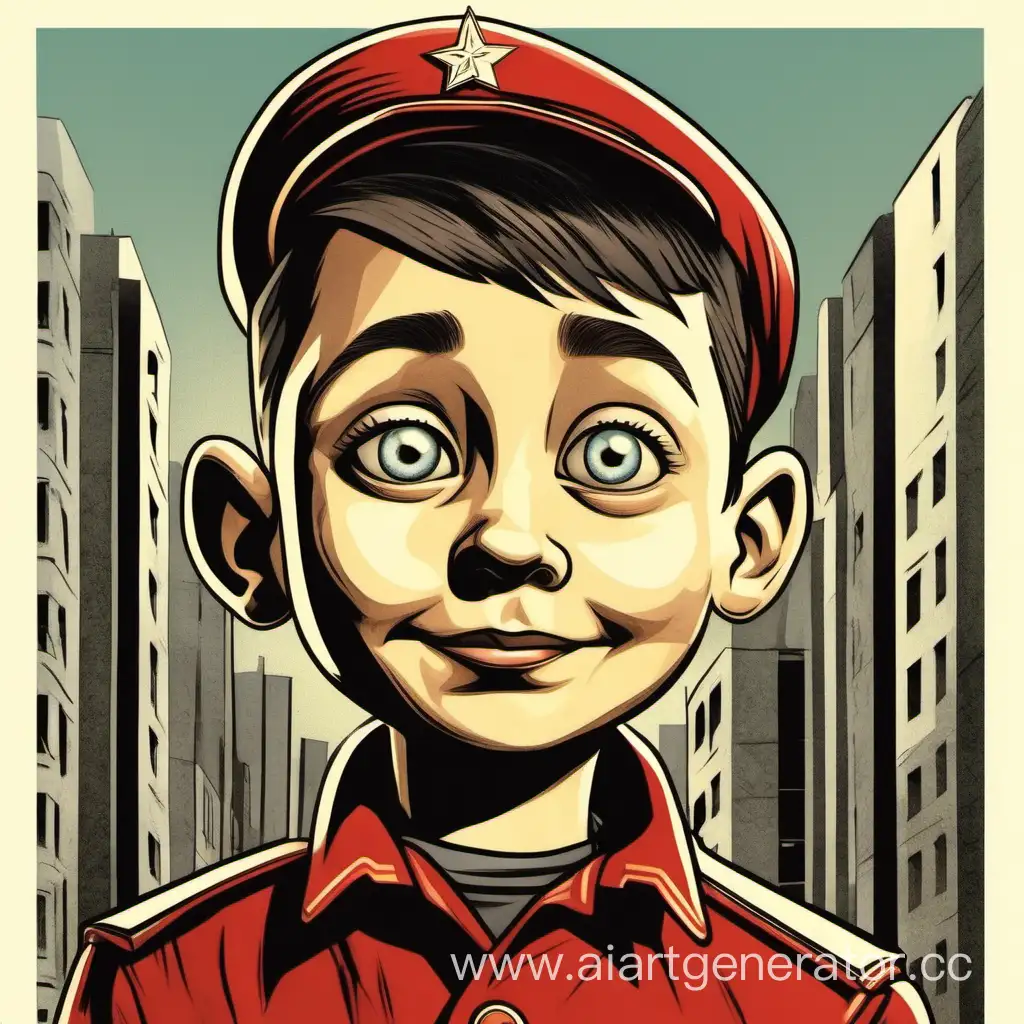 крупный план мальчик 10 лет в стиле советский мультфильм красочно и 
