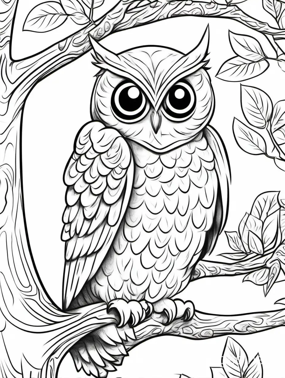 Expressive-Owl-Perched-on-Tree-Branch-Coloring-Page