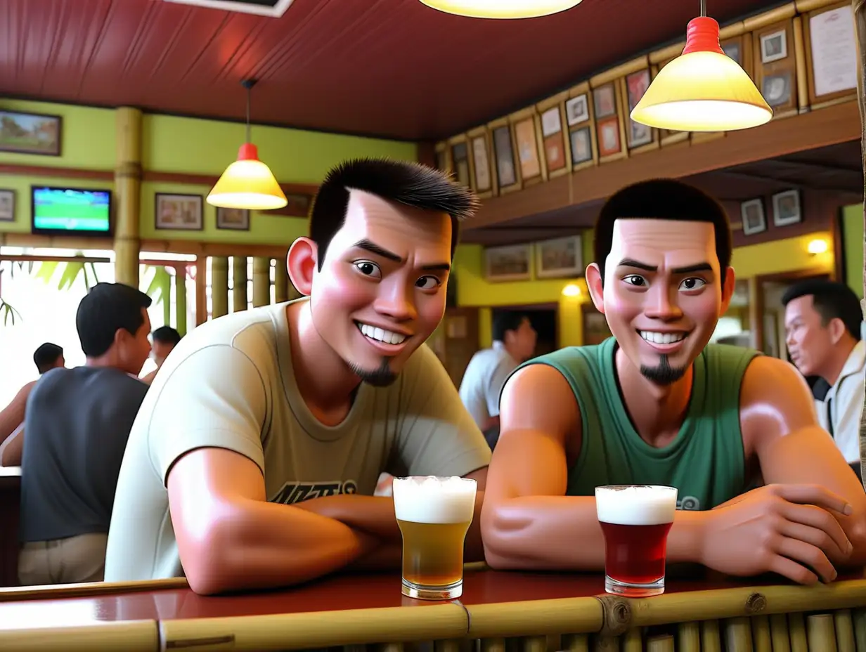 Ken heads to the bar in the meet friends in rural simple pub, enjoy drinks, and watch the basketball final from the Mall of Asia., rural bamboo house philippine village