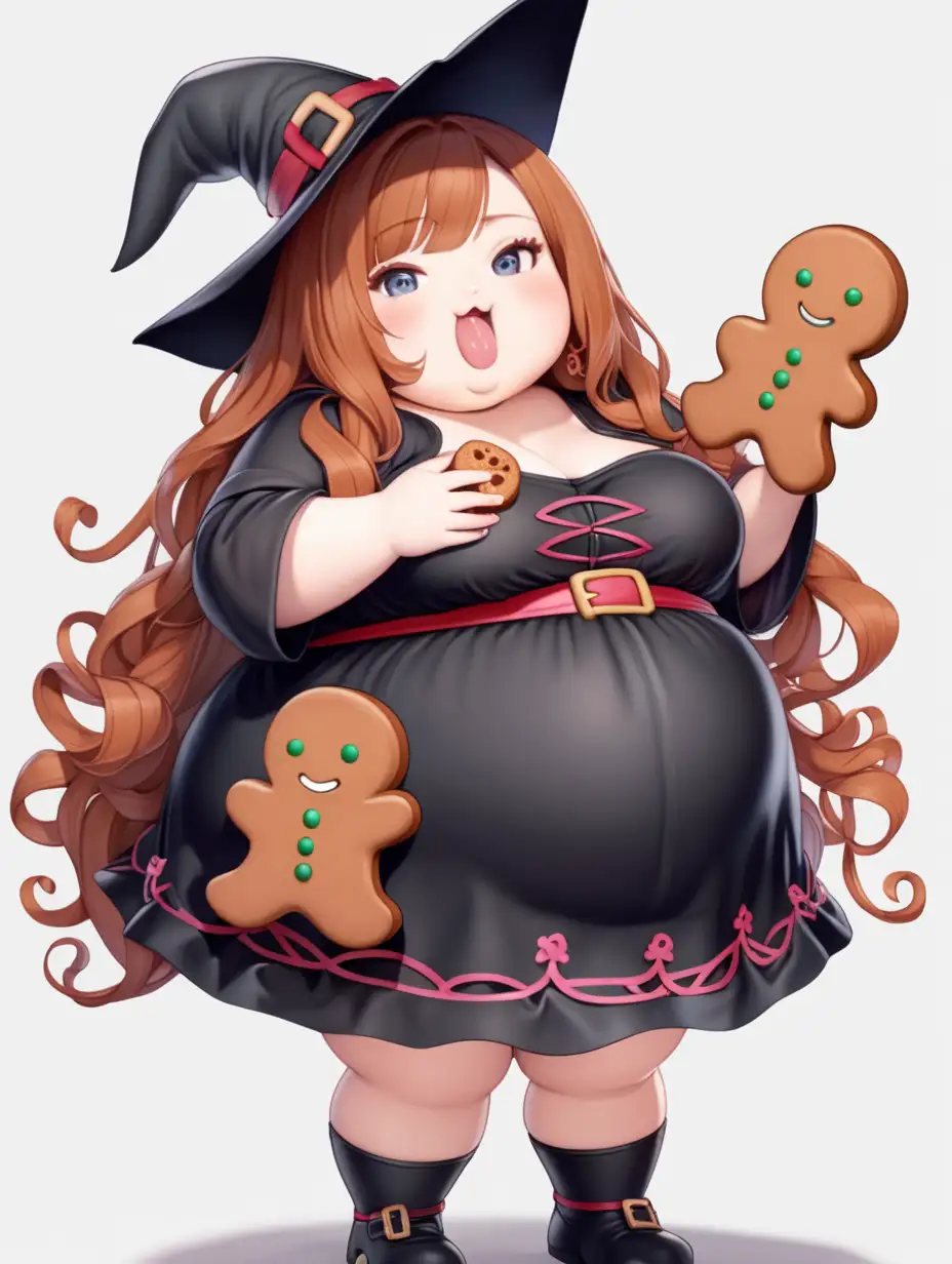 Chubby Witch Girl Enjoying Gingerbread Men Feast Adorable Chibi Character Illustration
