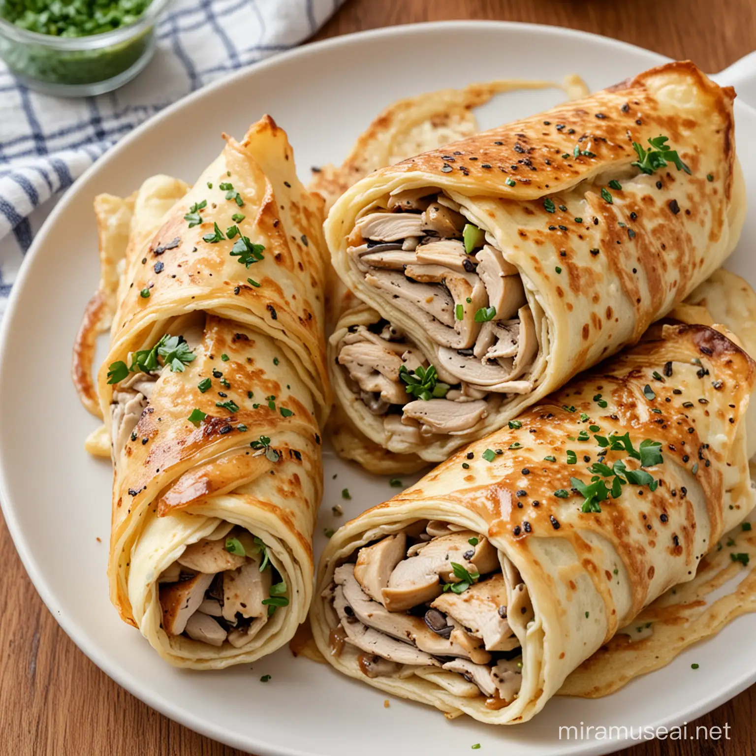 Delicious Chicken and Mushroom Roll Pancakes Recipe