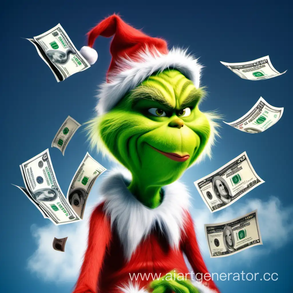  Grinch с долларами: Нарисуйте Grinch с долларами вокруг него или деньгами, падающими с неба. Это может подчеркнуть фокус канала на заработке и возможности получения денег.