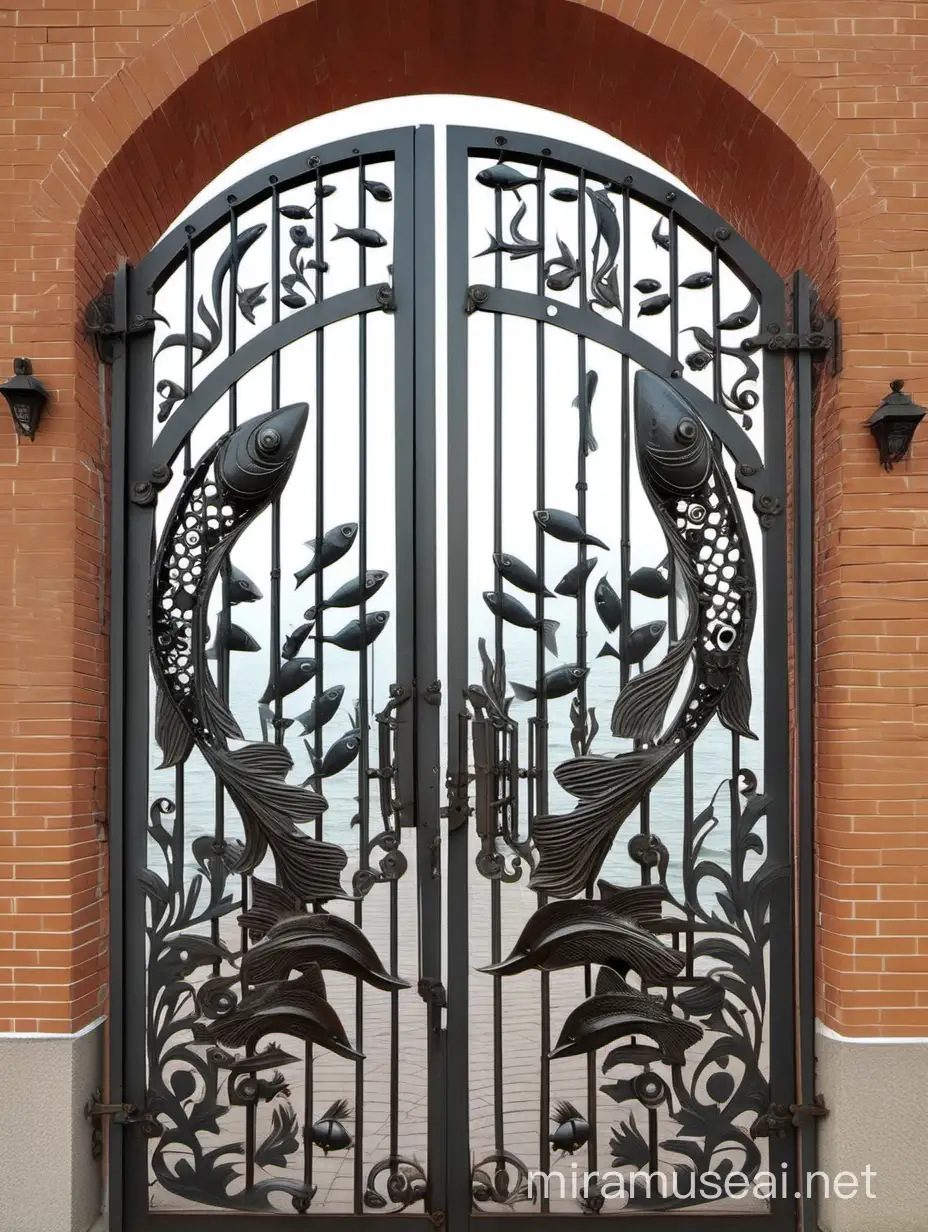 iron gate in russian style with fish
