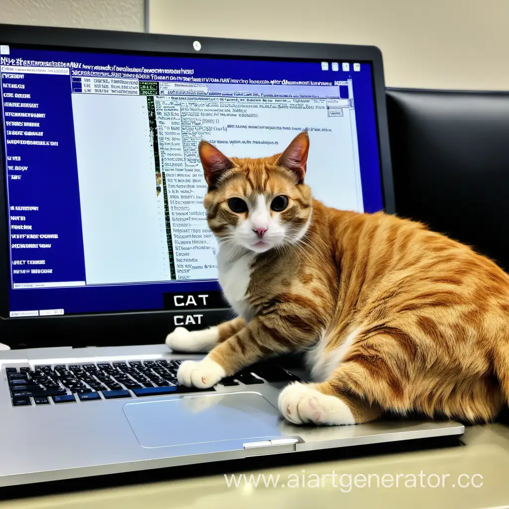 кошка на ноутбуке в кабинете информатике