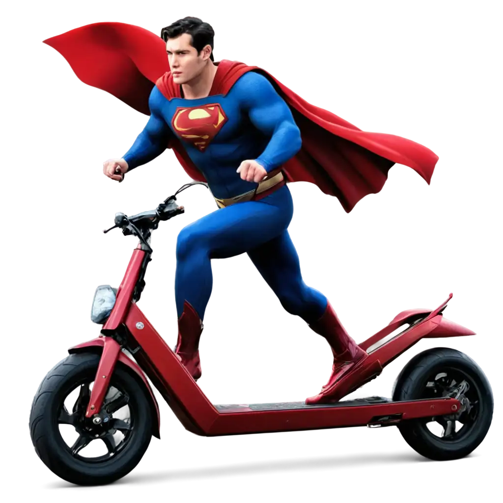 superman driving a highspeed scooter