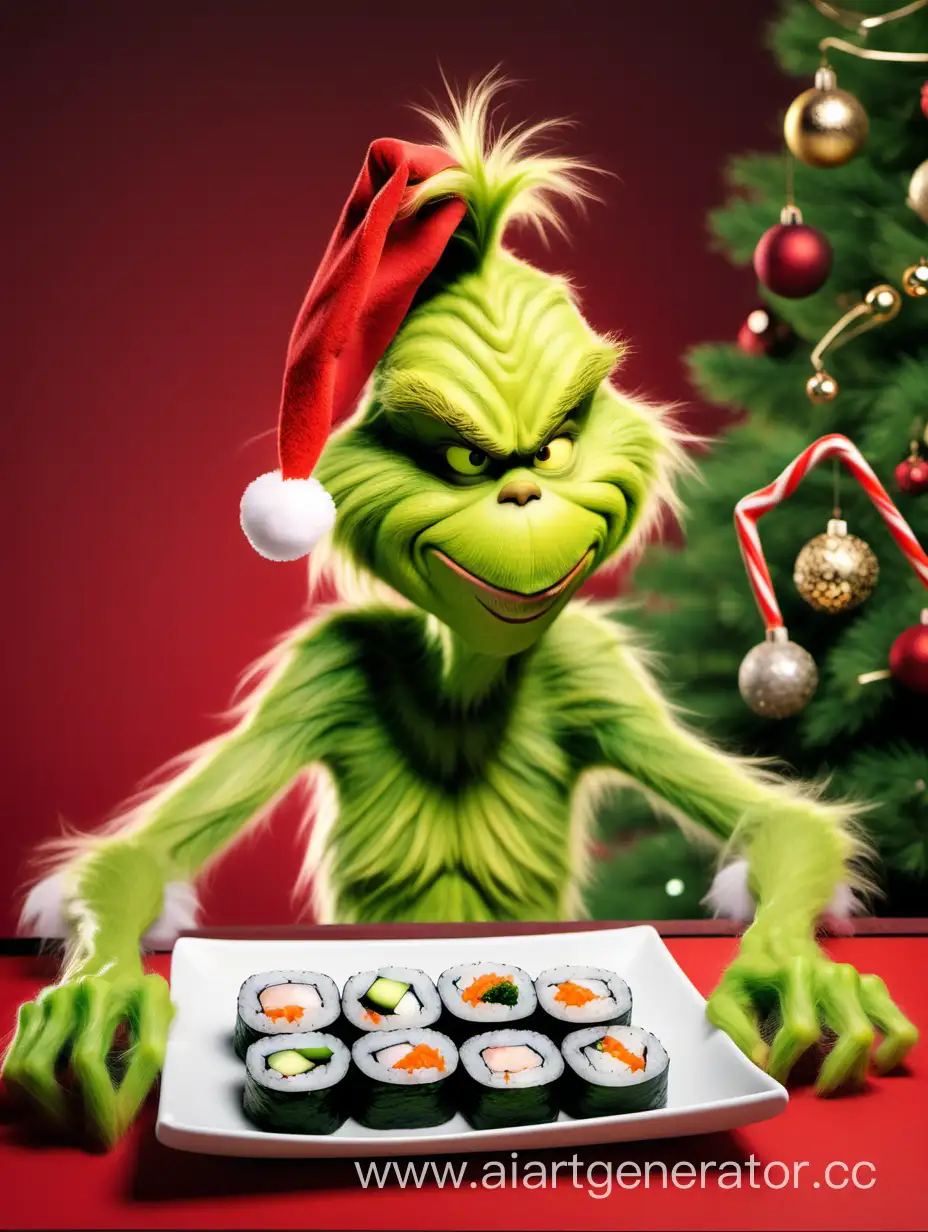 Grinch-Delighting-with-Sushi-Rolls-by-the-Christmas-Tree