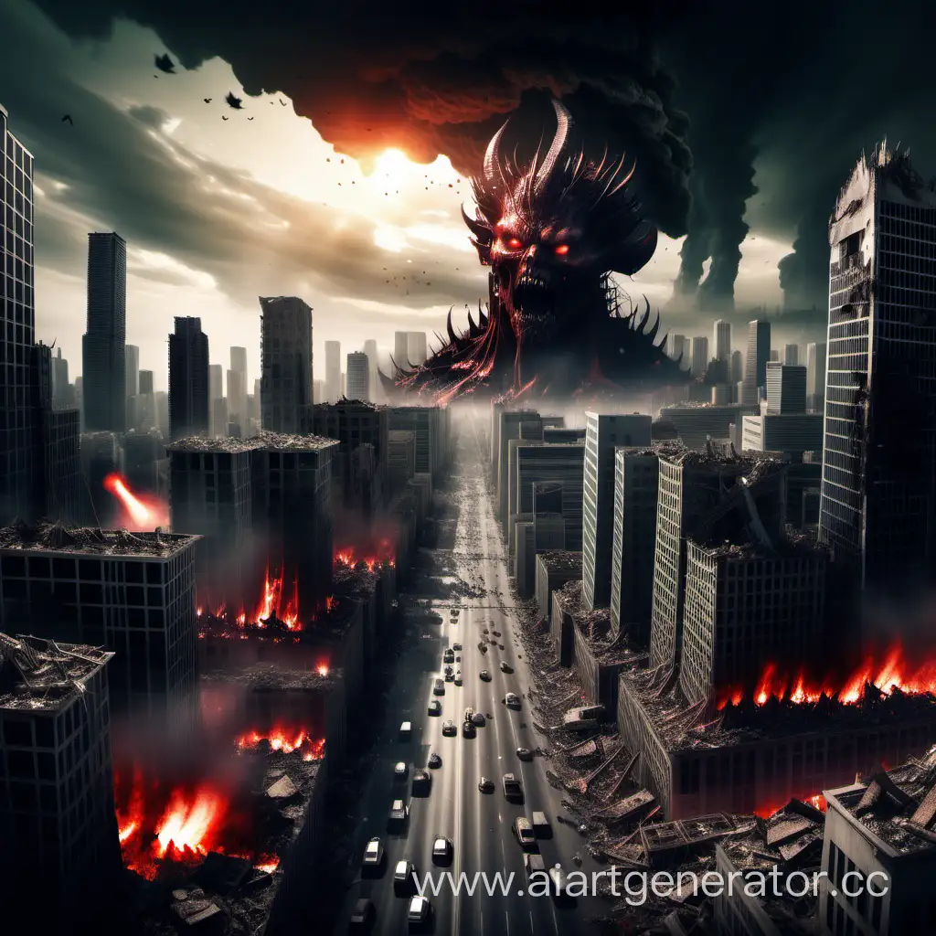 city destroyed by apocalypse and demon invasion