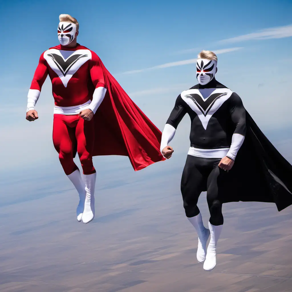 Dynamic Red Black White Superheroes Soaring Over Argentinas Day Sky