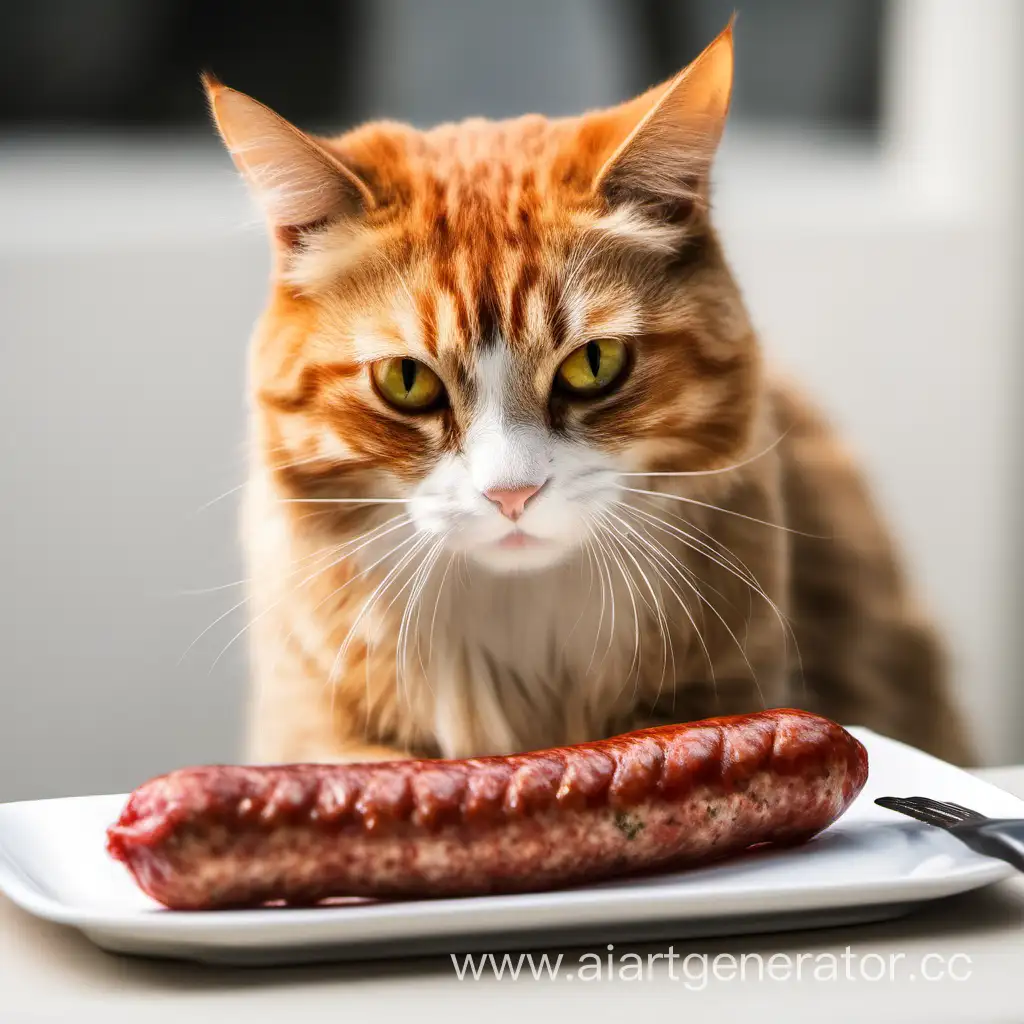 кот ест колбасу