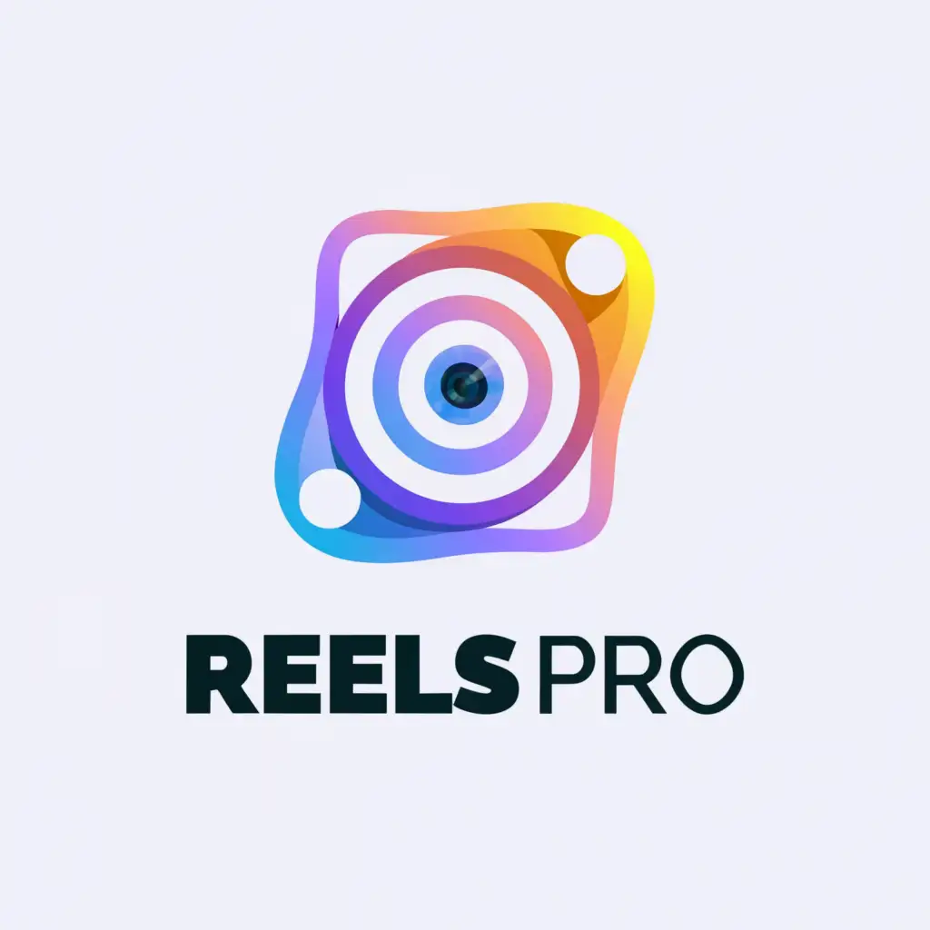 a logo design,with the text "REELS Pro", main symbol:Instagram icon camera lens showing the boundless fantasy of this world in contrasting shades in austere style,complex,be used in Technology industry,clear background