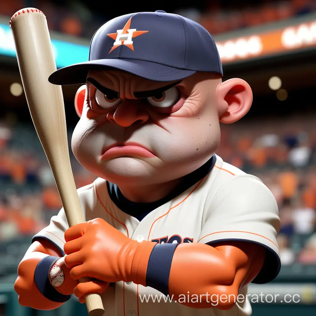 печень вместо головы с накачанным бицепсом в бейсбольной кепке Houston Astros и бейсбольной битой