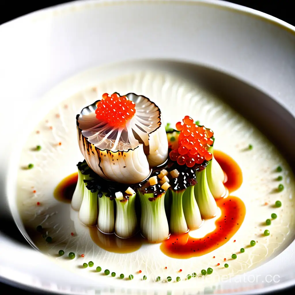 Sea-Scallop-Muscle-with-Celery-Root-Steak-and-Red-Caviar