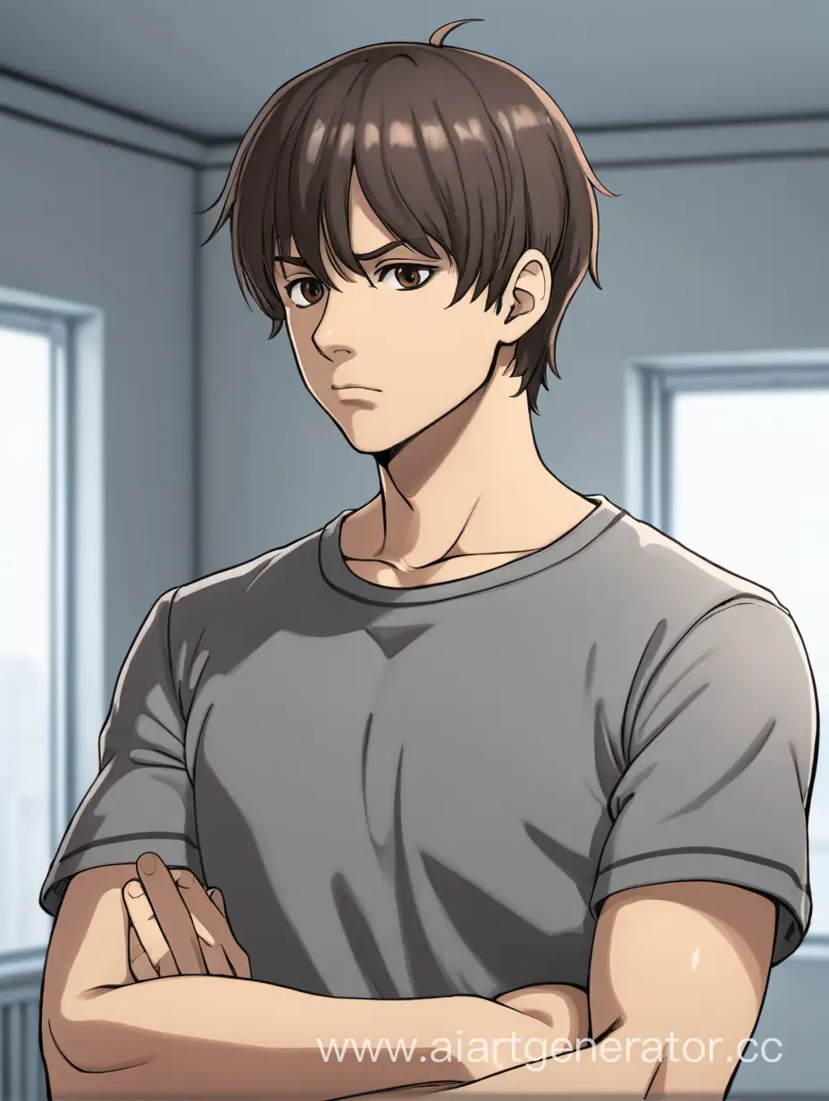 Contemplative-Brunette-Guy-in-Gray-Anime-TShirt