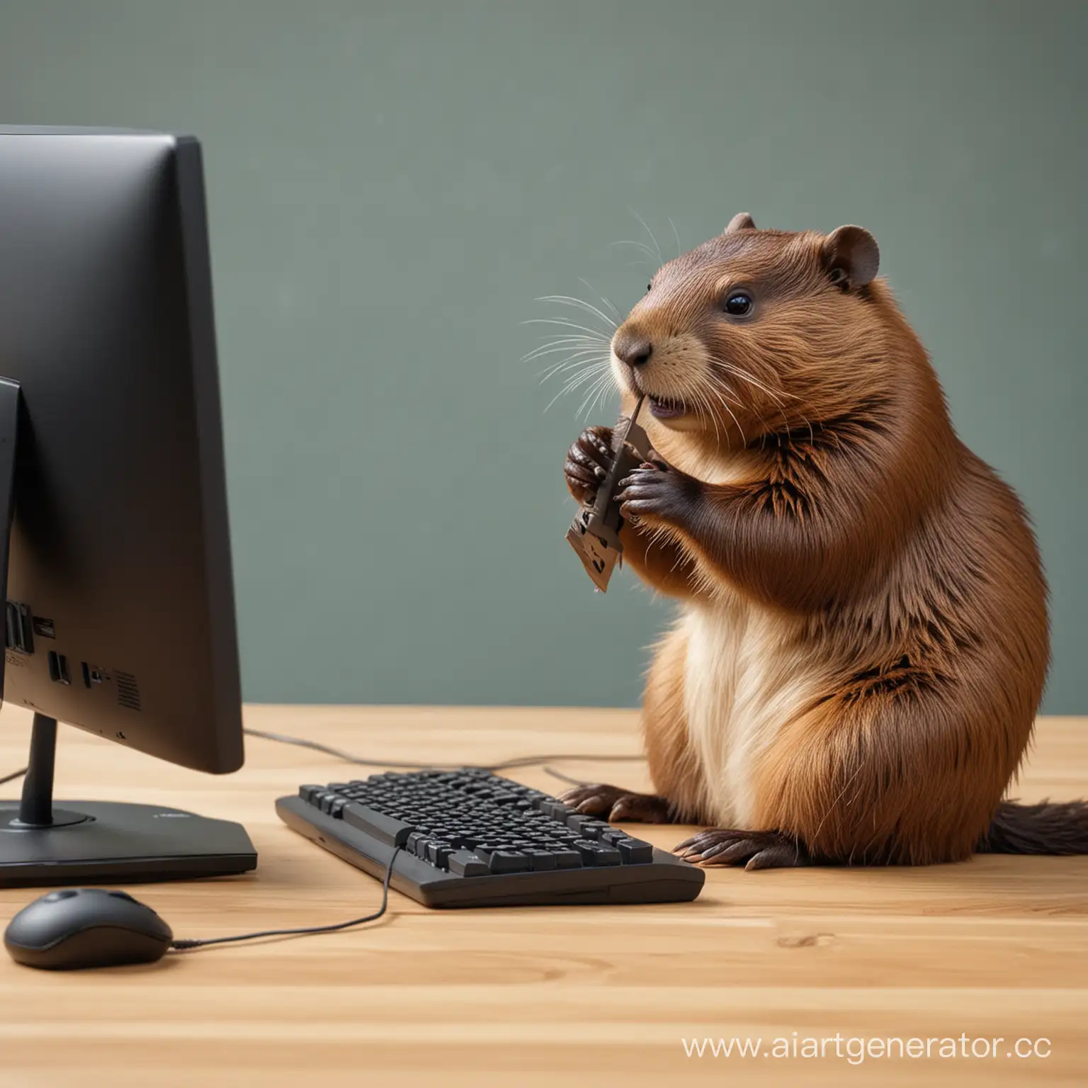 Playful-Beaver-Enjoying-Computer-Games