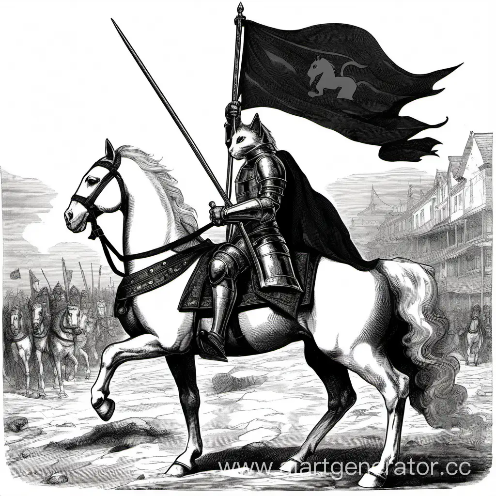 Armored-Cat-Riding-White-Horse-with-Black-Flag