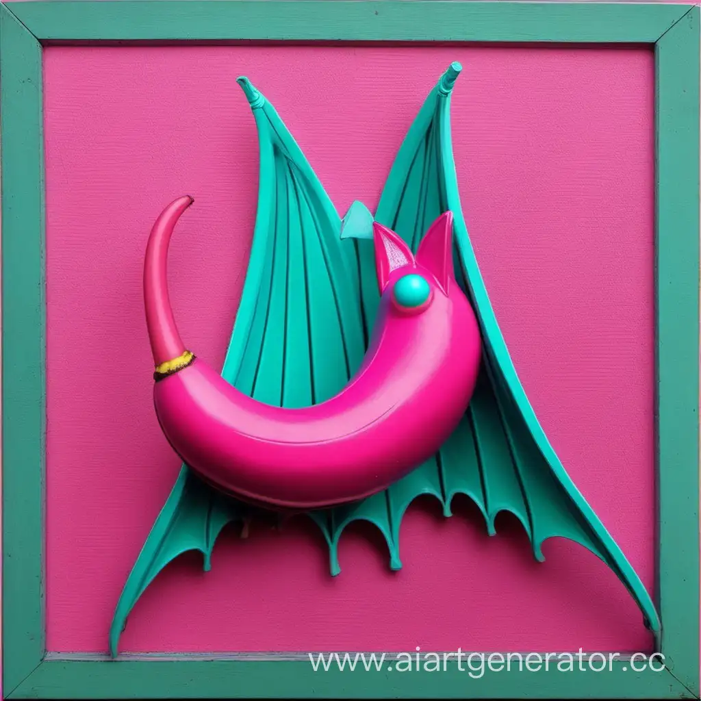 Vibrant-Pink-Banana-and-Turquoise-Bat-in-Playful-Harmony