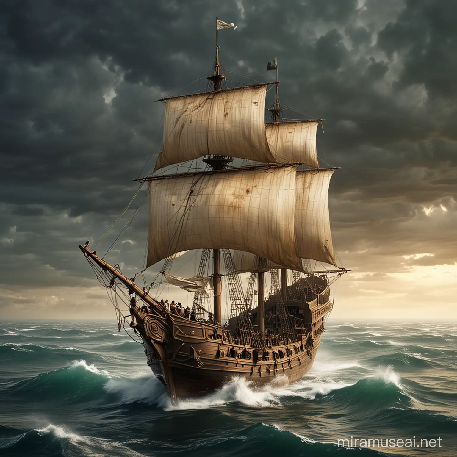Ancient Ship Sailing through Time