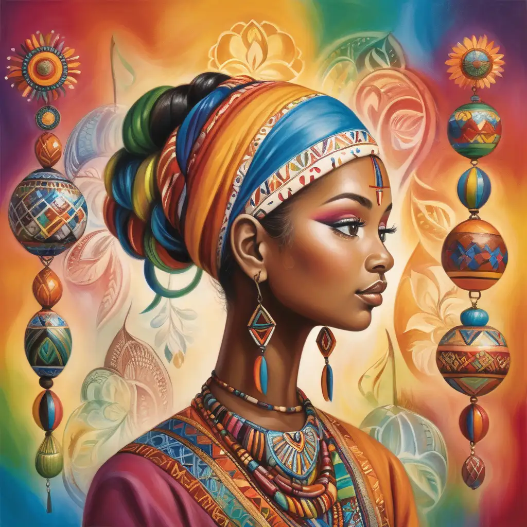 Create an artwork that celebrates the beauty of cultural diversity. Blend elements from different cultures to showcase the richness and vibrancy of global traditions.