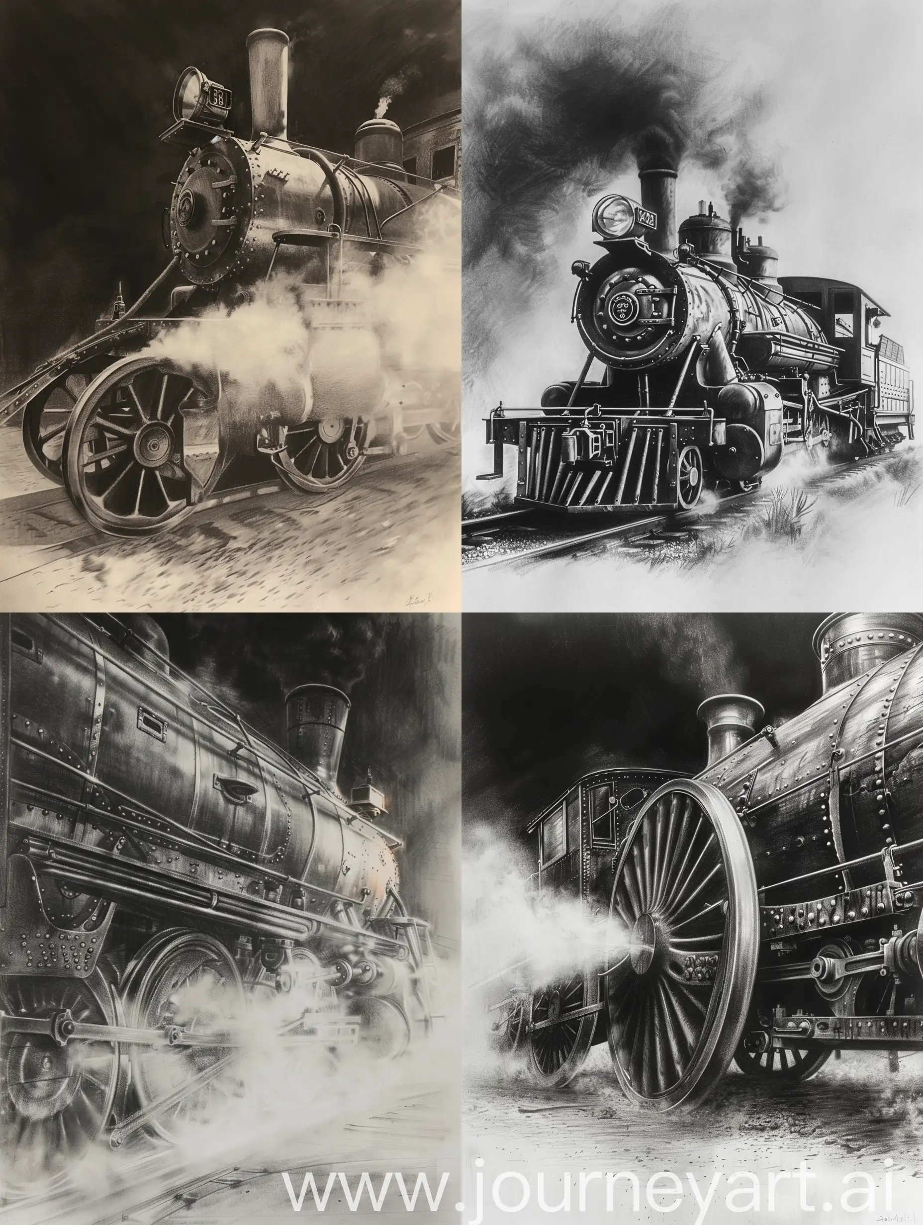 Antique-Steam-Locomotive-Charcoal-Drawing-Racing-Through-the-Night
