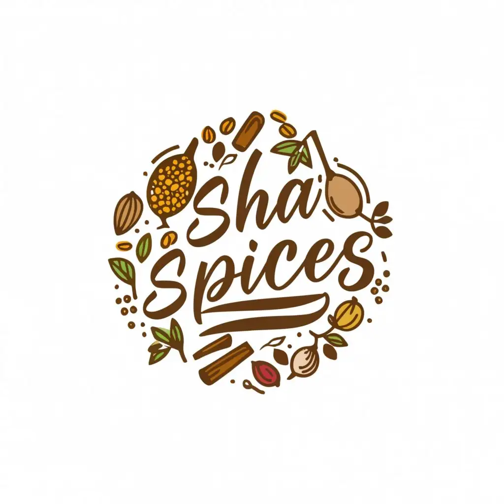 a logo design,with the text "sha spices", main symbol:cardamom cloves cashew pepper,Moderate,clear background