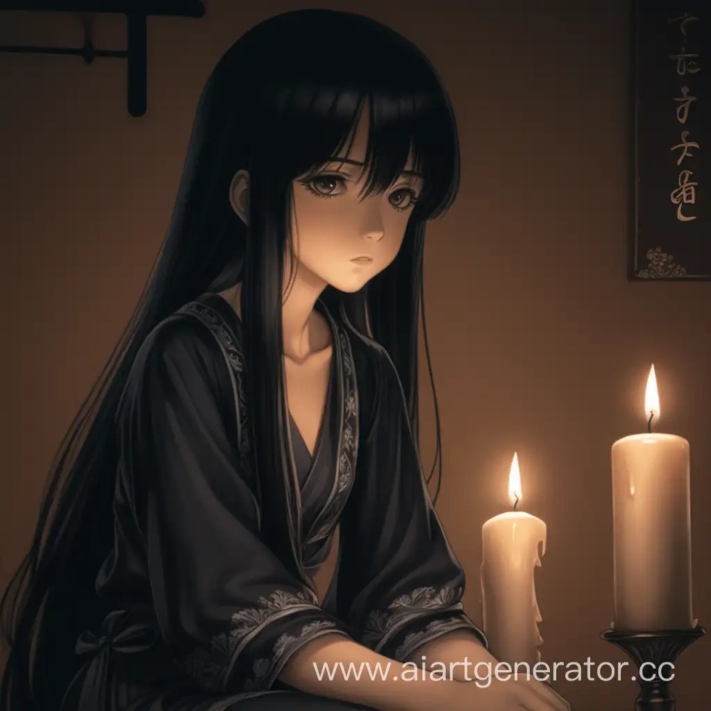 Beautiful-Anime-Woman-Sitting-Sadly-with-Candle