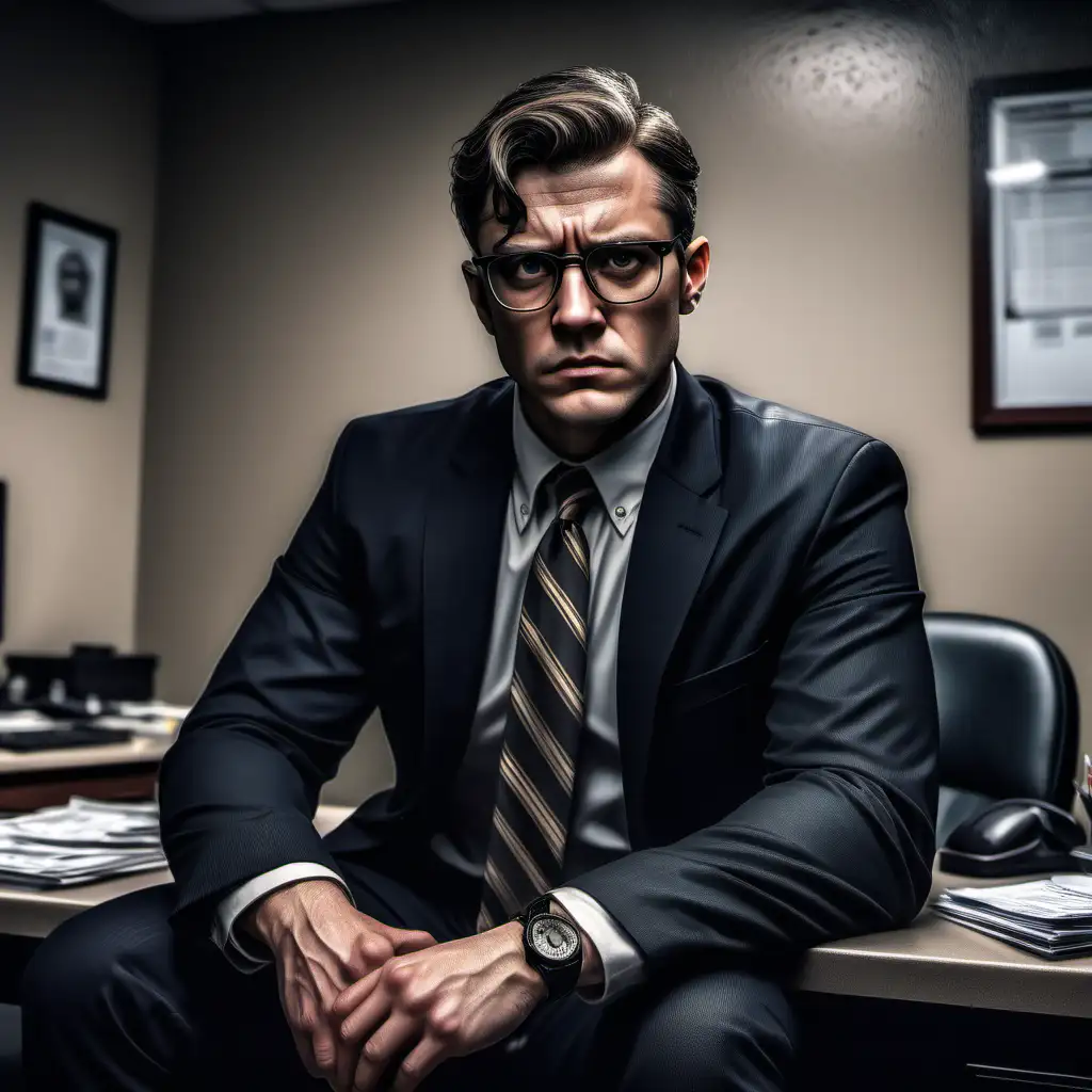 Concerned FBI Agent Sitting in Realistic Detectives Office