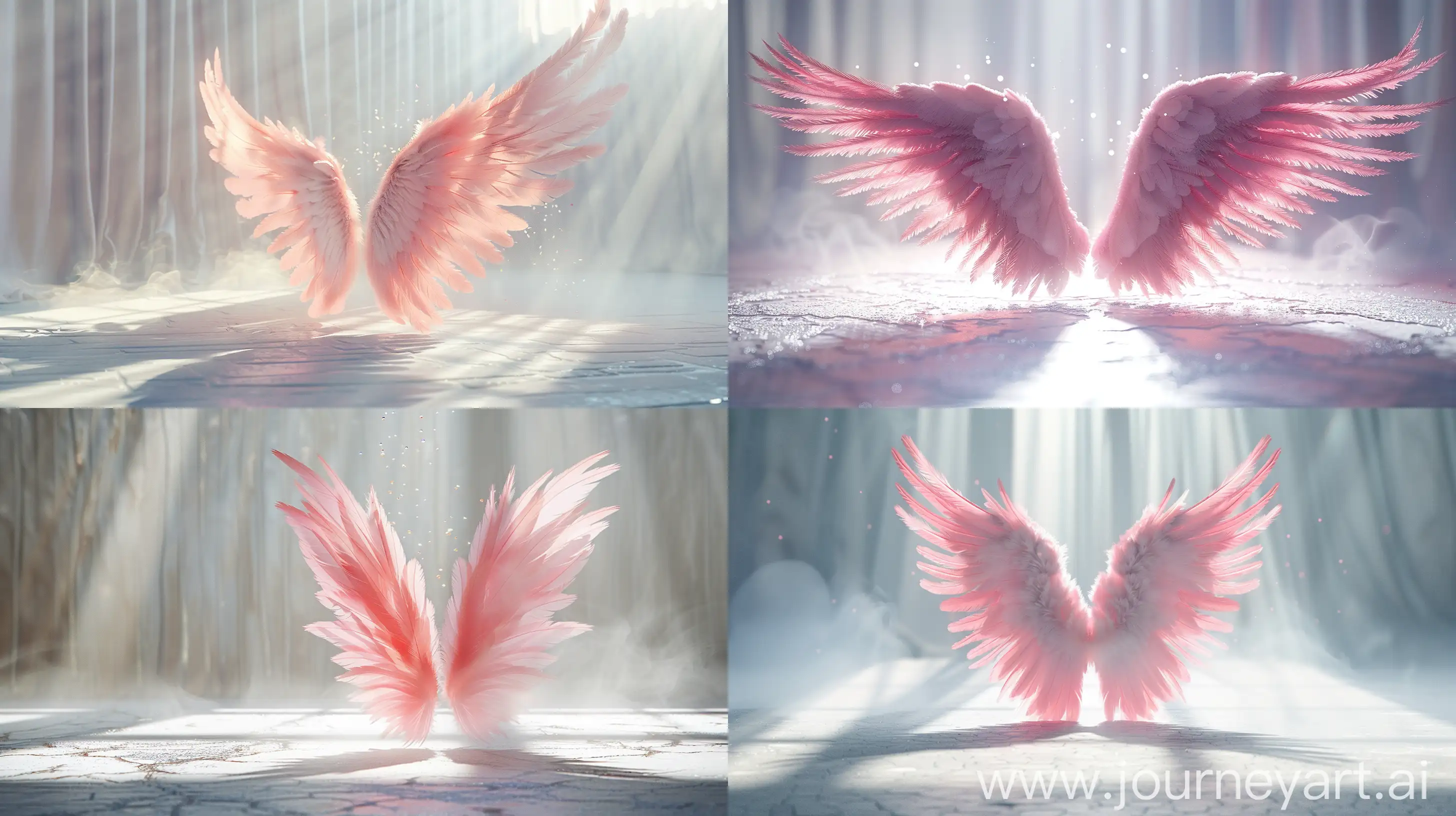Exquisite-Angelic-Wing-with-Pink-Soft-Feathers-and-Radiant-Backdrop