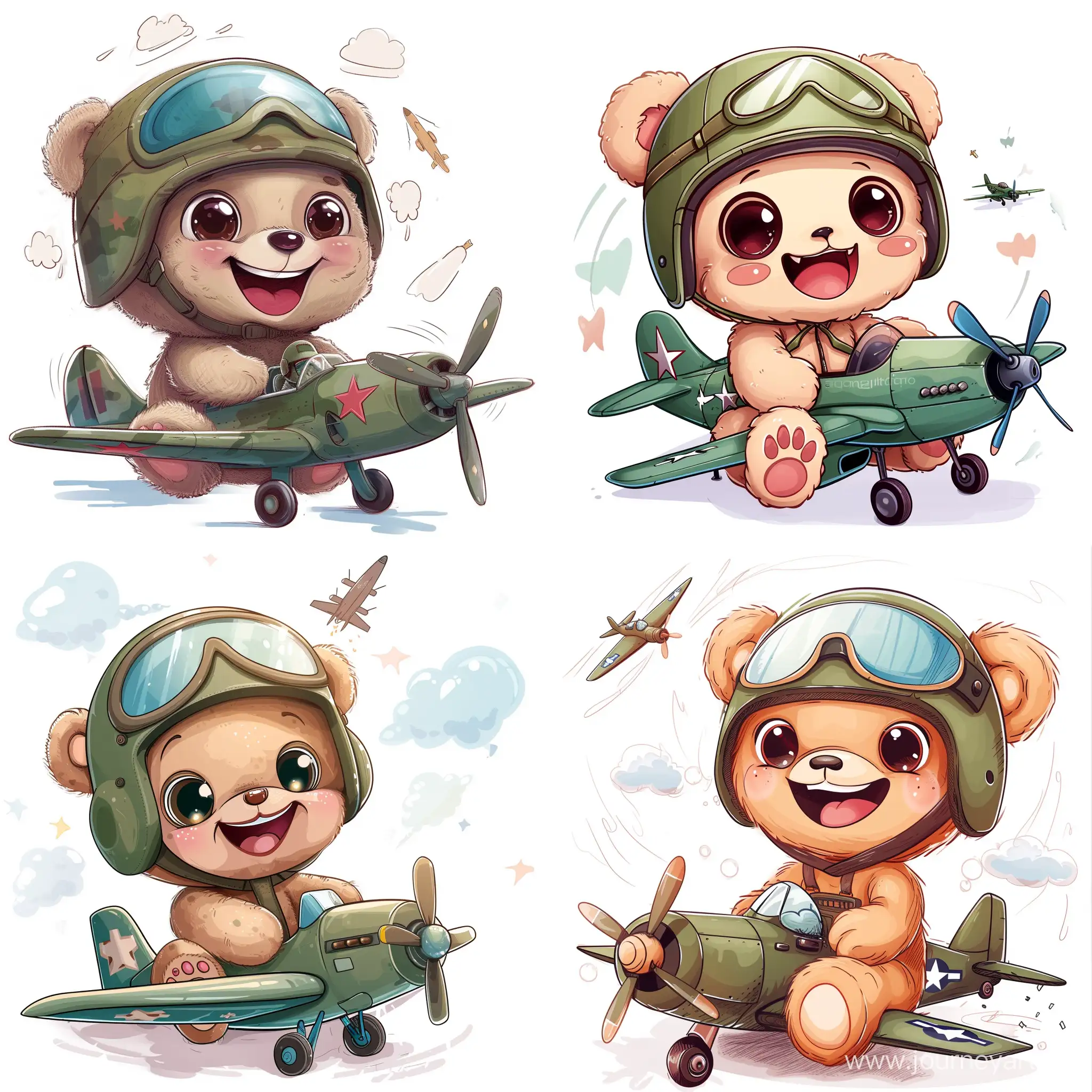 Adorable-Teddy-Bear-Pilot-in-Military-Toy-Plane-Pixart-Vector-Illustration