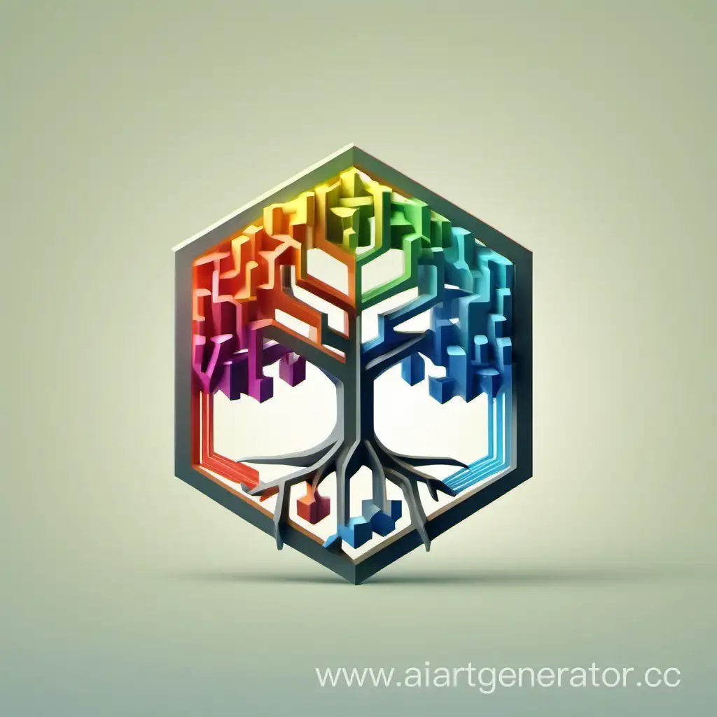 Hexagonal-Tree-3D-Printing-Studio-Logo-with-Sharp-Roots-and-Minimalist-Design