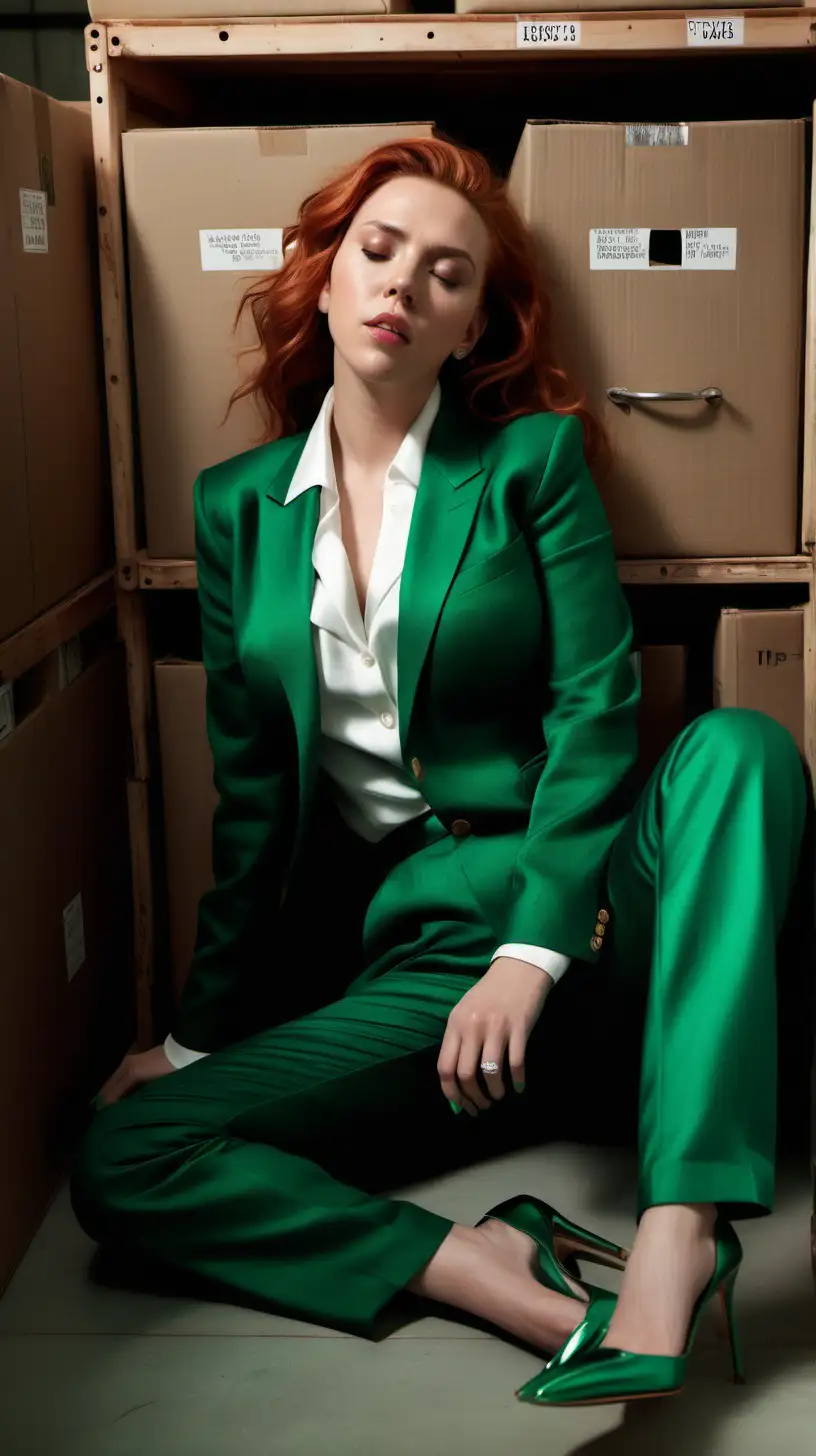 Scarlett Johansson Elegant Sleepwear in Emerald Linen