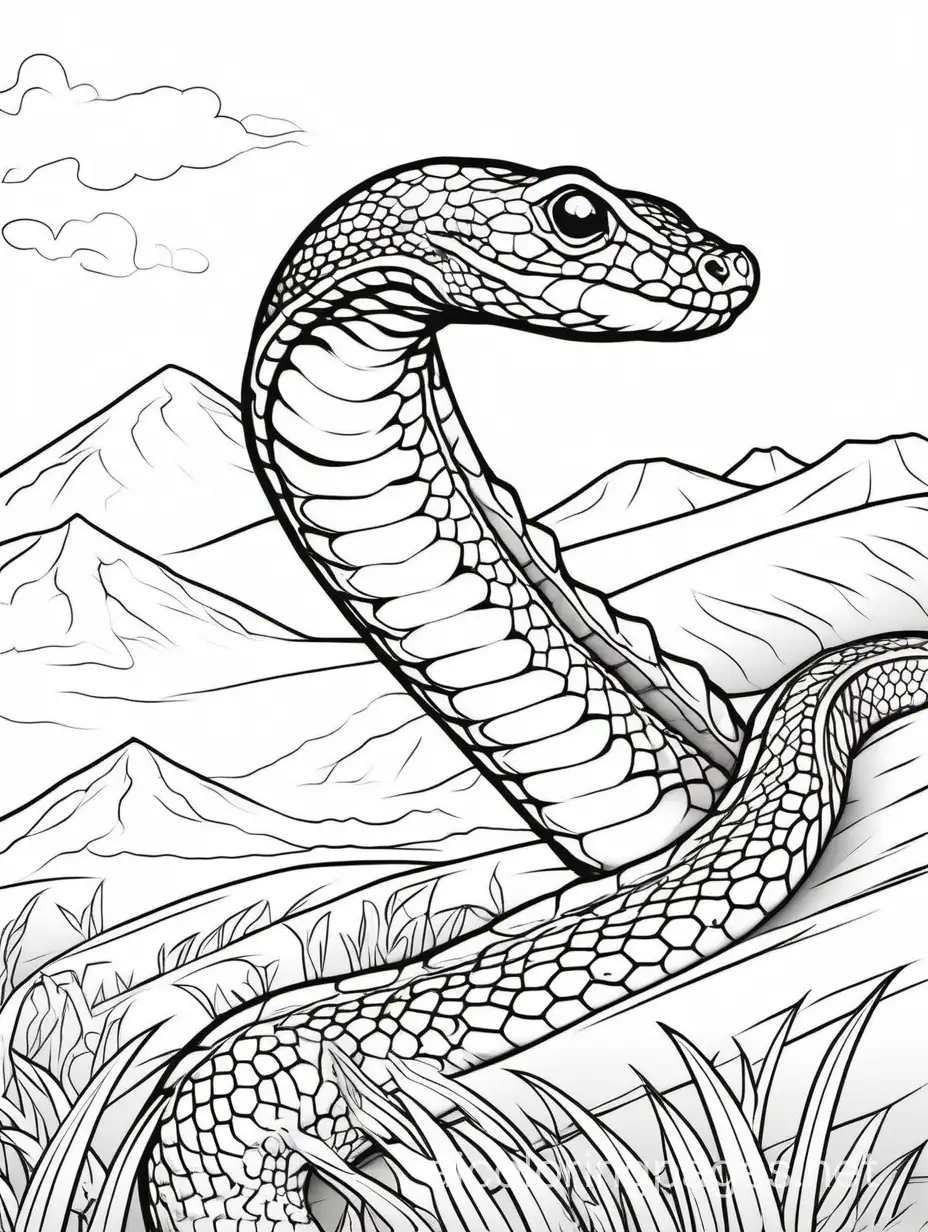 Python in action, coloring book page, clear thick outlines, savanna background, –no complex patterns, shading, color, sketch, color, –ar 2:3, Coloring Page, black and white, line art, white background, Simplicity, Ample White Space. The background of the coloring page is plain white to make it easy for young children to color within the lines. The outlines of all the subjects are easy to distinguish, making it simple for kids to color without too much difficulty, Coloring Page, black and white, line art, white background, Simplicity, Ample White Space. The background of the coloring page is plain white to make it easy for young children to color within the lines. The outlines of all the subjects are easy to distinguish, making it simple for kids to color without too much difficulty
