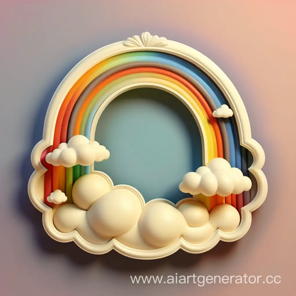 simple logo of 3D cream rainbow vintage frame. made of cloud.