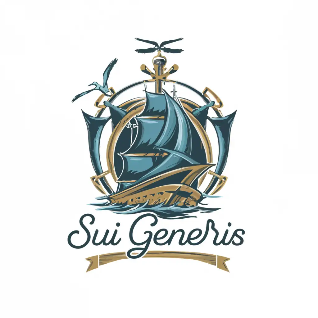 LOGO-Design-for-Sui-Generis-Luxurious-Yacht-Brand-with-Dolphin-Globe-and-Compass-Elements