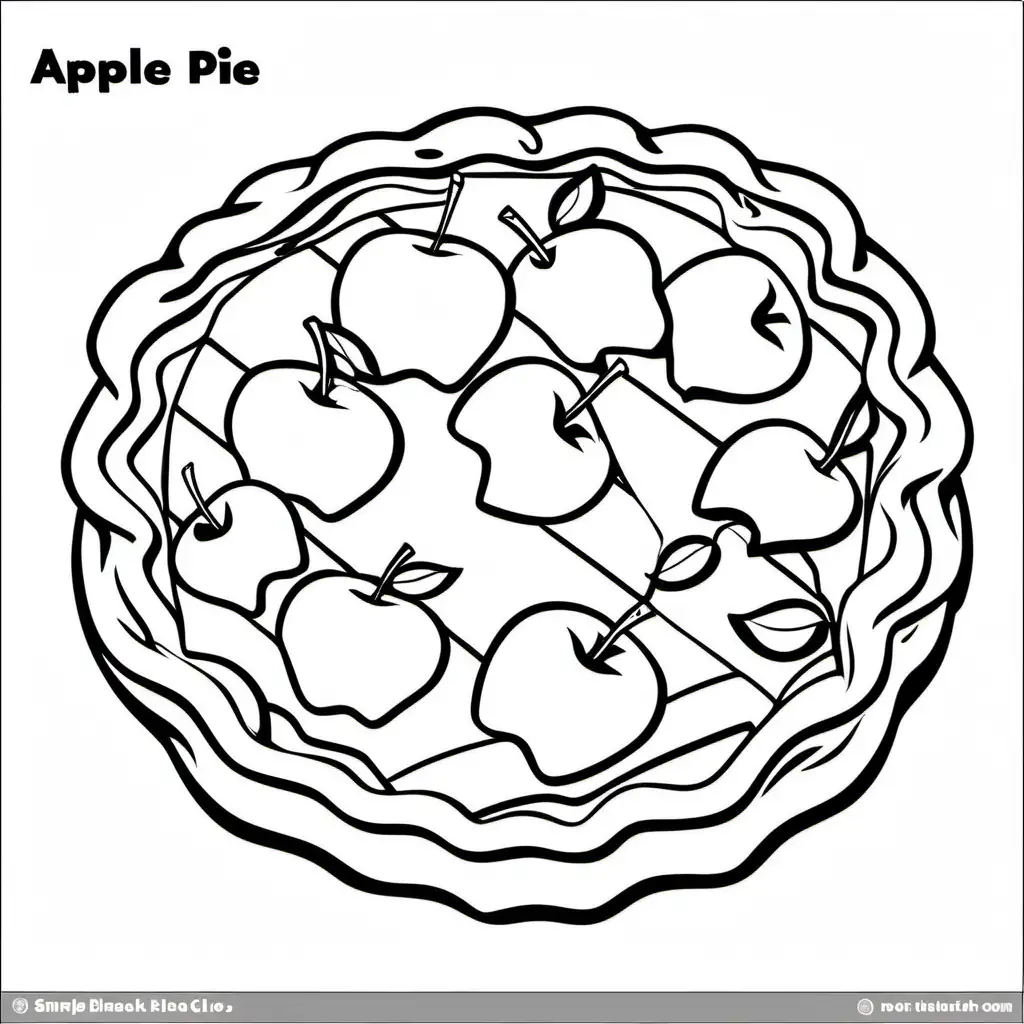 Apple Pie bold ligne and easy for kids, Coloring Page, black and white, line art, white background, Simplicity, Ample White Space. The background of the coloring page is plain white to make it easy for young children to color within the lines. The outlines of all the subjects are easy to distinguish, making it simple for kids to color without too much difficulty
