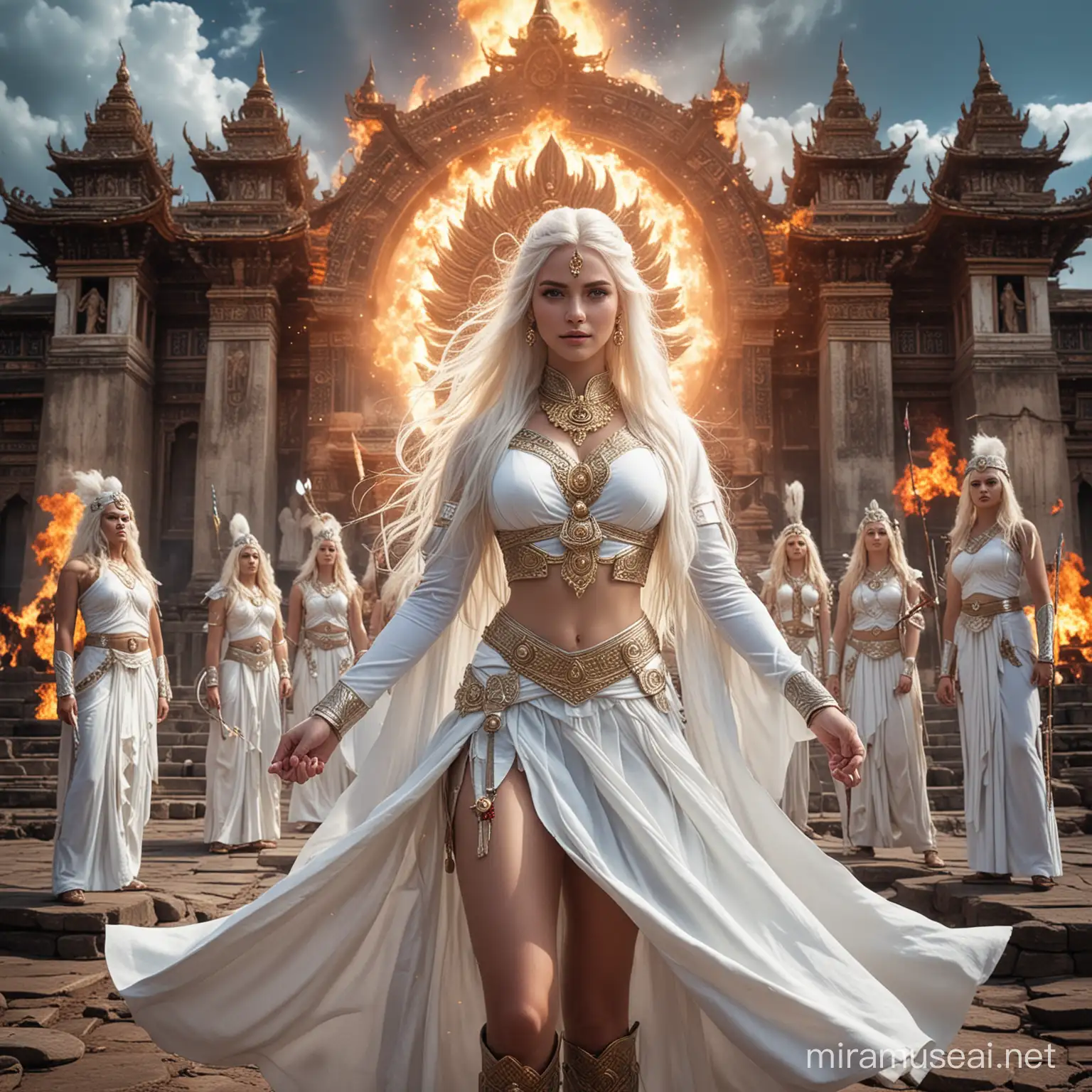 Empress Hindu Goddess Surrounded by Cosmic Power and Fire Circles