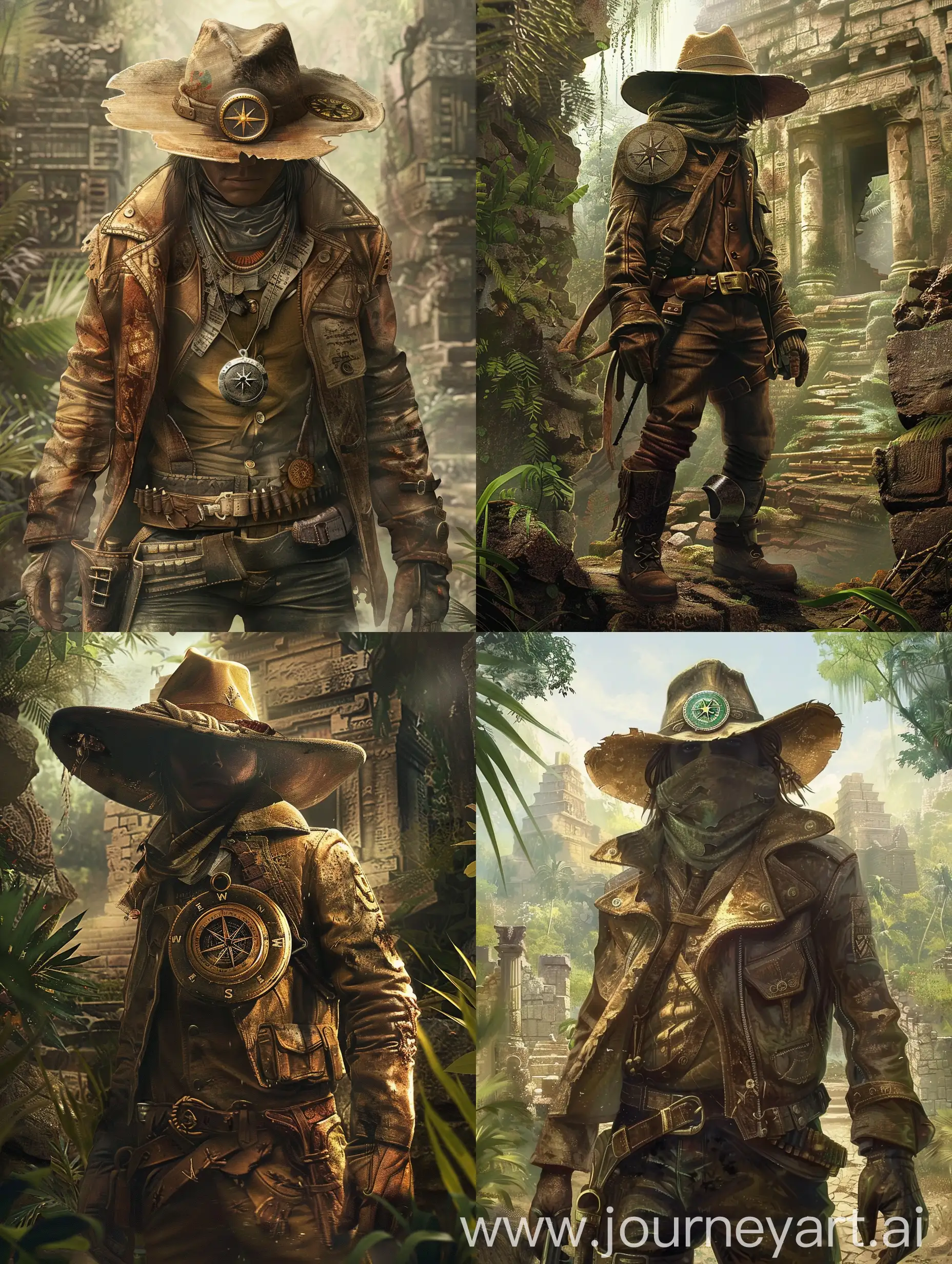 Prompt: You find yourself on an archaeological expedition in search of the legendary Lost City. Clad in your explorer's attire—a weathered leather jacket, sturdy boots, and a wide-brimmed hat adorned with a compass—you face unknown dangers while unraveling the ancient secrets of the forgotten civilization. Amid ancient ruins and dense jungles, you encounter intriguing puzzles and deadly traps. Do you have what it takes to decipher the mysteries of the Lost City and escape with its treasures before it's too late?