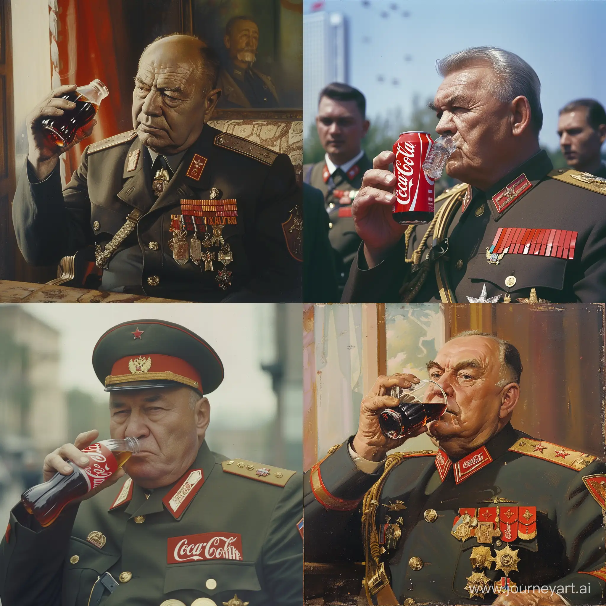Маршал советского союза Жуков пьет бесцветную кока-колу
